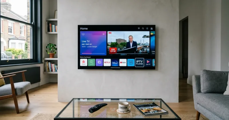 Setup Guide & Best Apps:LG OLED Smart TV webOS launcher displaying IPTV player application