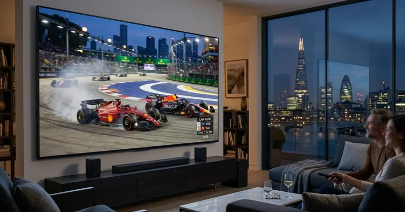 Formula 1 Grand Prix live race streaming on widescreen TV