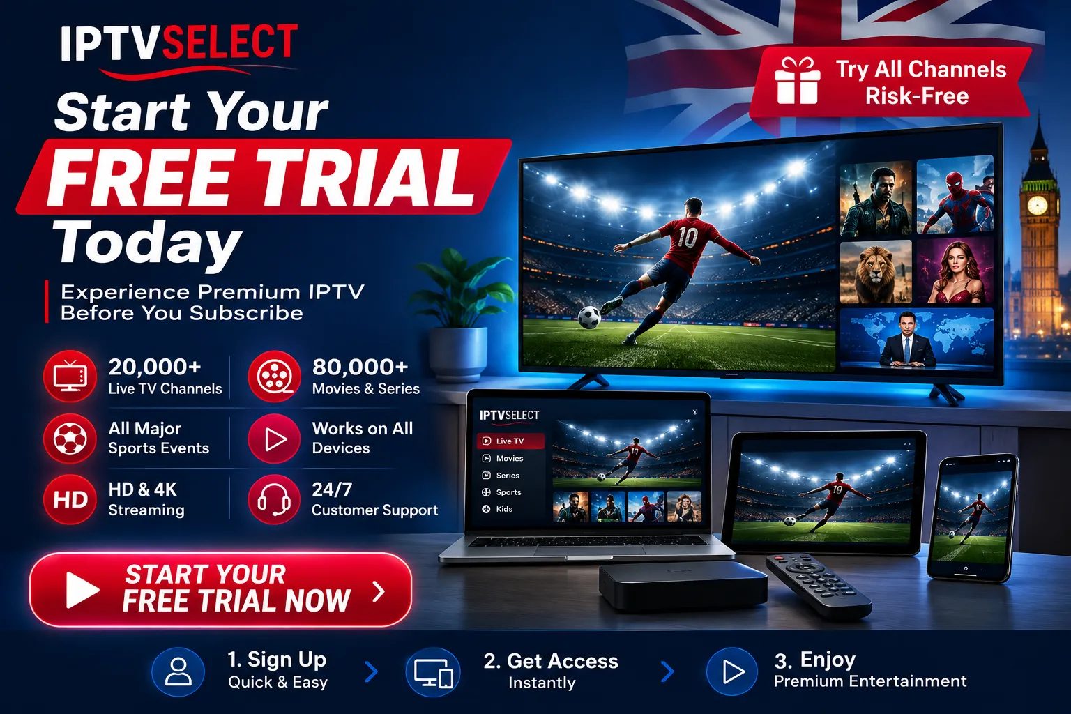 IPTV free trial UK — no card required